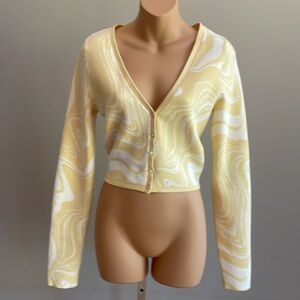 Pac Sun Cardigan, yellow and white print BNWT, Size Medium